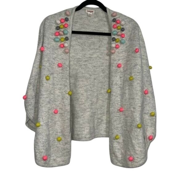 Cat & Jack L/XL Gray Cardigan With Colorful Pom Poms Cozy Knit Made From Recycle - Picture 2 of 9